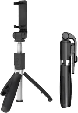 Bastão Tripé Selfie Stick 3 em 1 Dobrável 360° com Controle Remoto Bluetooth – Pau de Selfie + Mini Tripé + Disparador para Celular iPhone Android Câmera