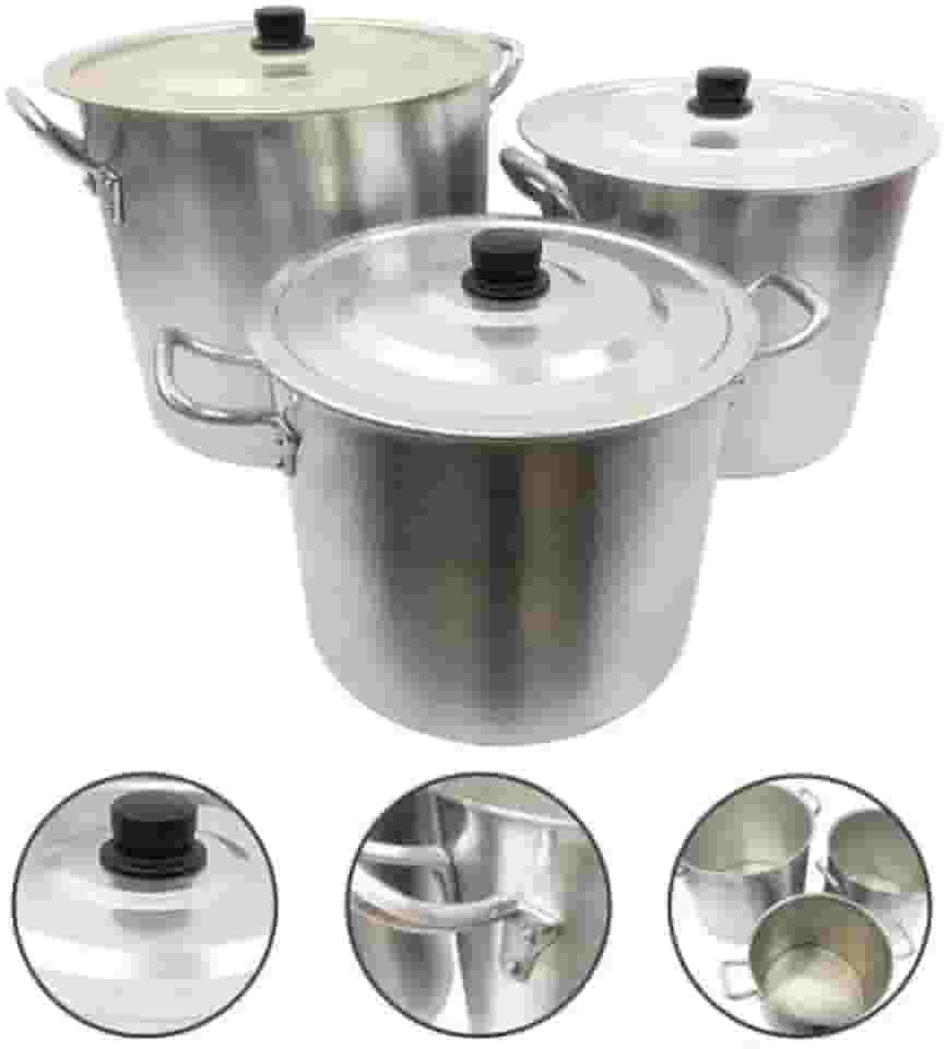 Kit 3 Caldeirão Panela Nº 26 28 30 Grande Industrial Alumínio Hotel Restaurante Bares Feijoada Sopa Cozinha Industrial e Doméstica