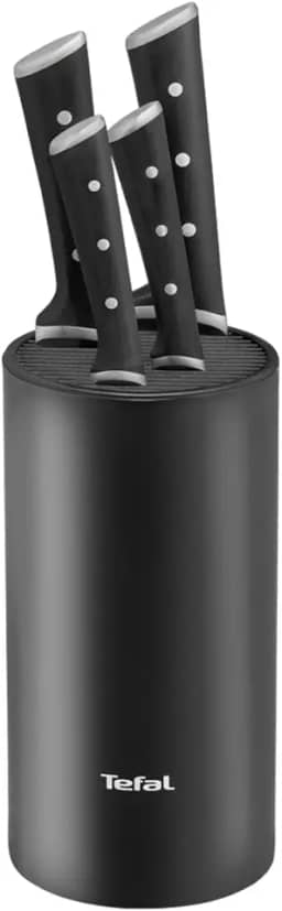 Kit de Facas Tefal Ice Force com 4 Peças + Cepo Preto com Aço Inox Resfriado Alemão, Corte Preciso e Design Sofisticado