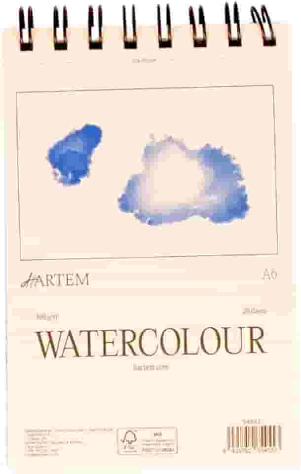 Hartem - Papel aquarela | Bloco de arame com 20 folhas | Peso de 300 g/m2 | Tamanho A6 (14,8 x 10,5 cm) - Papel de artista para adultos e estudantes - aquarelas, mídia mista, marcadores e diário de