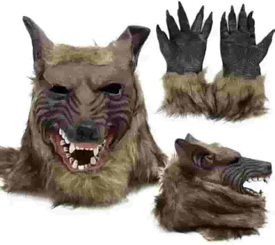 Fantasia Máscara De Látex Lobisomem Lobo + Par De Luvas