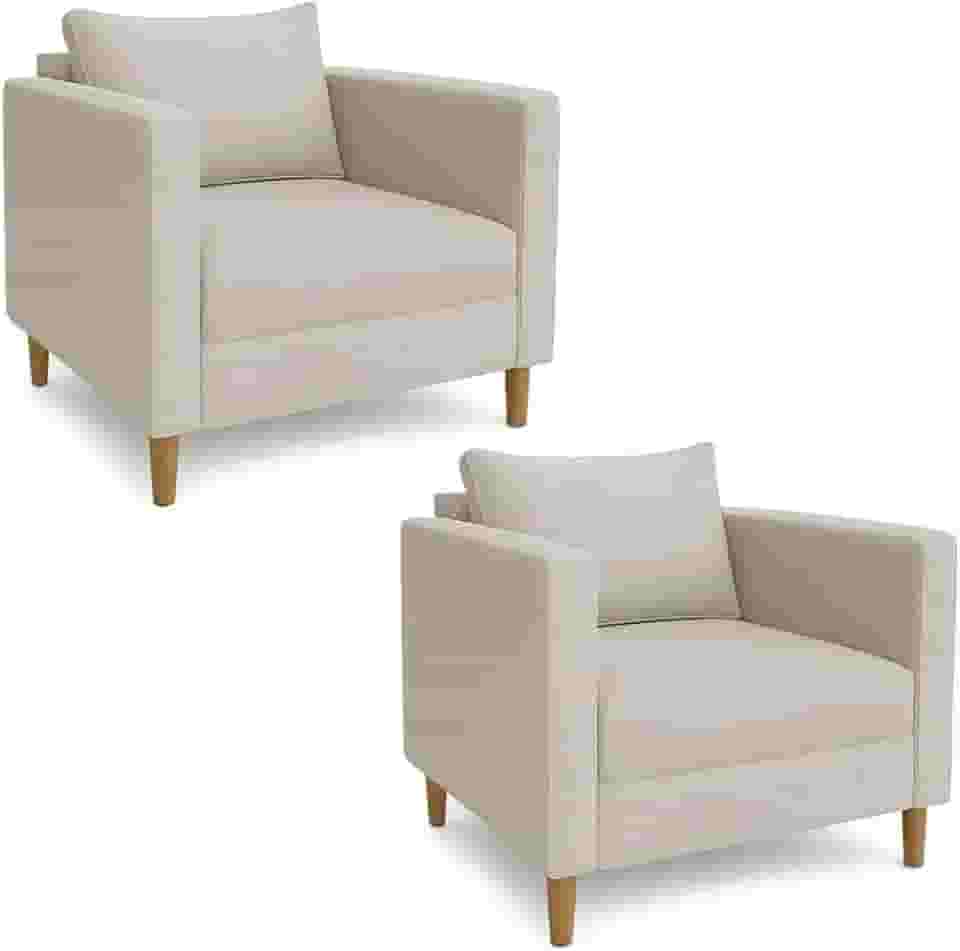 Poltronas Para Sala de Estar Cadeira Decorativa Luxo Kit 2 Poltrona Com Pé Palito Linho Grande (Linho Bege)