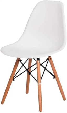 Cadeira Charles Eames Eiffel Branca - Design Icônico com Base de Madeira e Conforto Escritex