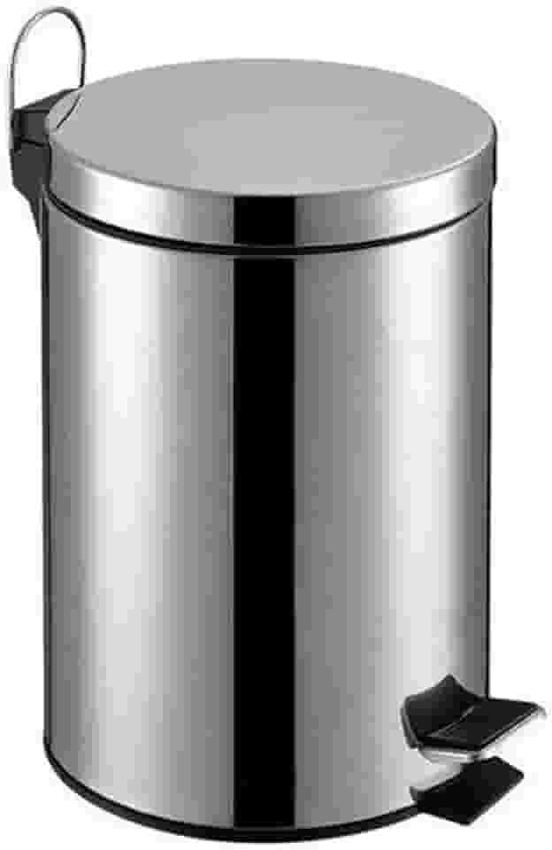 Lixeira Inox Com Pedal Tampa Grande Redonda 12L com Cesto Interno e Alça Design Moderno Ideal para Banheiro Escritório Cozinha