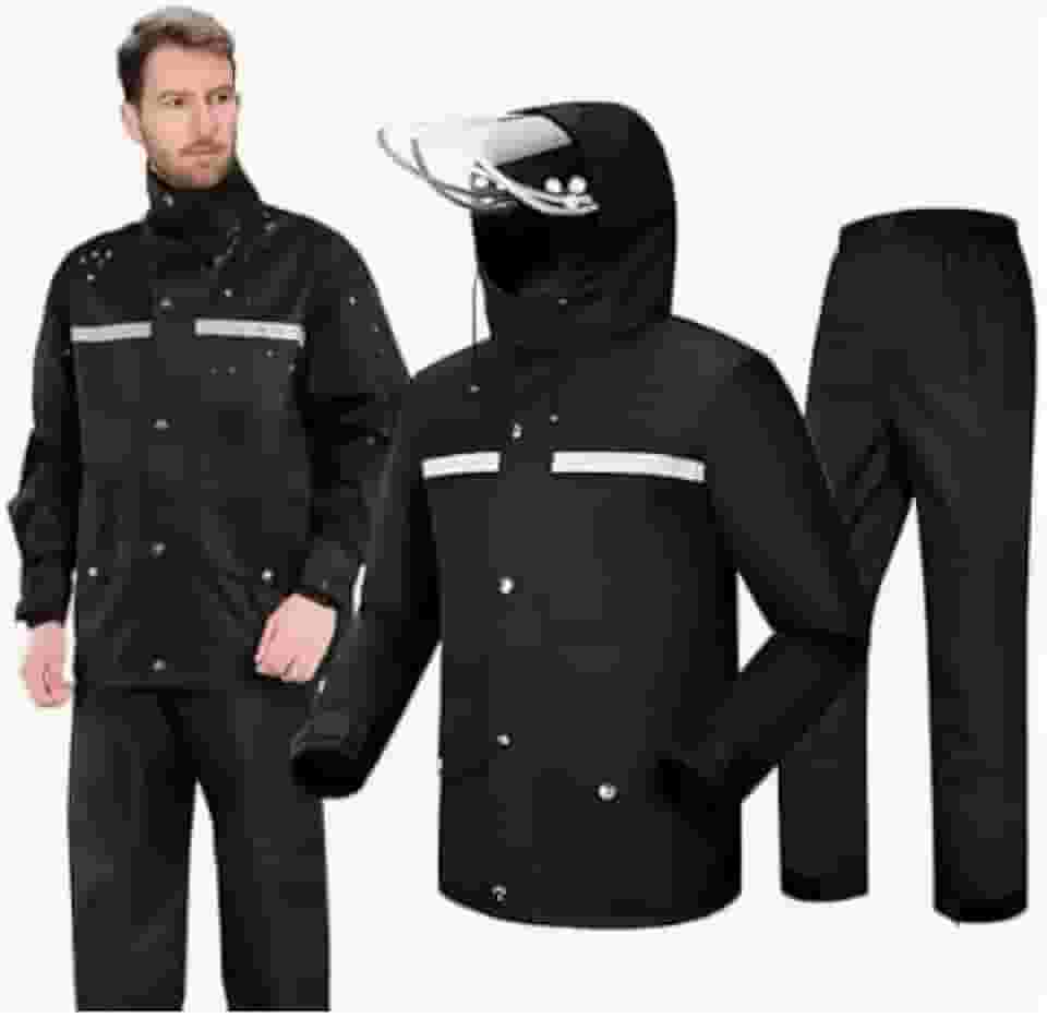 Conjunto de Capa de Chuva para Motoqueiro, 2 Peças, Poliéster PVC, Tamanho G, Com Elástico nas Mangas, Capa 100cm Altura, Calça 75cm Altura 65cm Largura