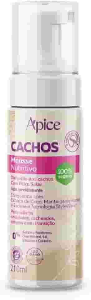 Ápice Mousse Nutritivo Cachos | Definição, Hidratação e Proteção Térmica para Cabelos Cacheados, Ondulados, Crespos e em Transição | 210ml