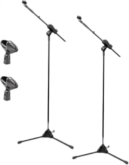 Ibox Kit 2 Pedestais de Microfone com Suporte Cachimbo, Tripé Ajustável, Preto (Mic Sem Fio)