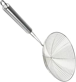 Peneira Escumadeira Grande em Aço Inox para Fritura de Batatas, Pastéis, 34x11 cm, Cabo Ergonômico