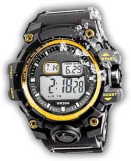 Genérico - Relógio Digital Masculino Redondo Grande à Prova d'Água com Pulseira de Silicone Preta Ajustável - Esportivo com Cronômetro, Alarme e Luz LED