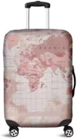 Capa Para Mala Viagem Mapa Mundi - Cor: Rosa -Protetor de Bagagem Bordo Segurança Aeroporto Internacional - Tamanho G (64 cms X 44 cms x 28 cms)