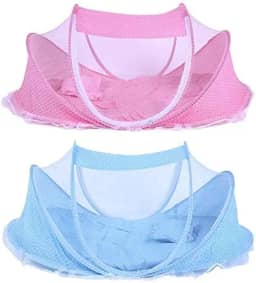 Berço Portátil Mosquiteiro Acolchoado Travesseiro Camping Viagem Piquenique Praia (Rosa)