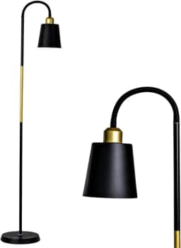 Abajur de chão detalhe em cobre luminaria de piso curva luminária chão articulada (Preto)