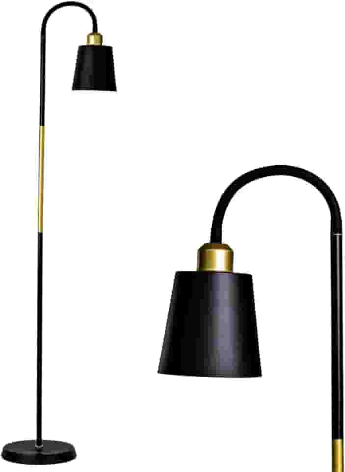 Abajur de chão detalhe em cobre luminaria de piso curva luminária chão articulada (Preto)