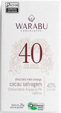 CHOCOLATE ORGÂNICO CREMOSO VEGANO AMAZÔNICO SUAVE 40% CACAU SELVAGEM (25g)