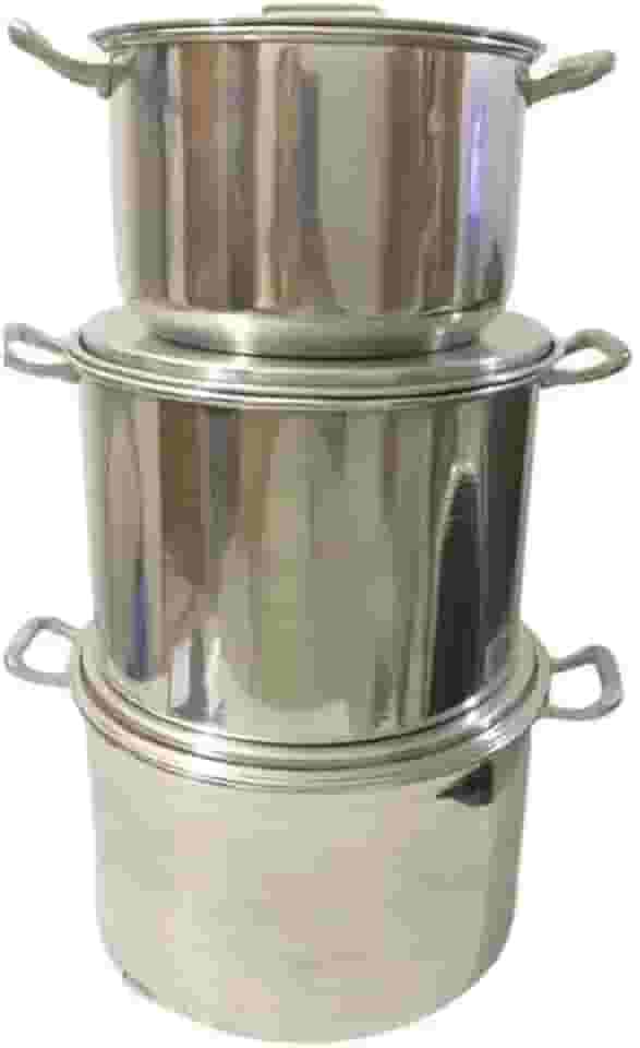 Kit para Feijoada Alumínio 3 Peças com Tampas – Panelas Industriais Nº23 Nº25 Nº27 | Caçarolas Reforçadas 3mm para Restaurantes e Cozinha Doméstica