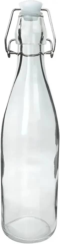 Garrafa de Vidro com Tampa Hermética, 950ml, Design Moderno, Tampa de Aço Inox, Transparente