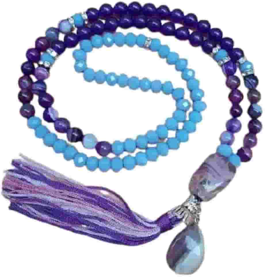 Japamala Ametista 108 contas Pedras Naturais Ágata e Jade Roxa