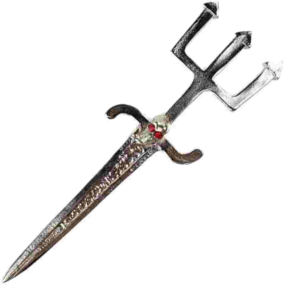 META ATACADO, Athame Exu com Tridente e Crânio em Metal Niquelado 17 cm