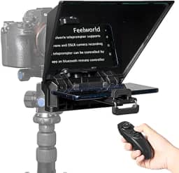 FEELWORLD TP2 Teleprompter Portátil de 8 Polegadas para Laptop, Câmera DSLR, Tablet, Smartphone, iPad - Com Controle Remoto, Sem Necessidade de Montagem de Parafusos