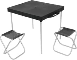 Mesa Dobrável de Camping com 2 Banquetas - Preta - Belflix