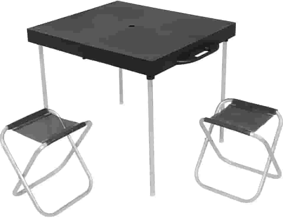 Mesa Dobrável de Camping com 2 Banquetas - Preta - Belflix