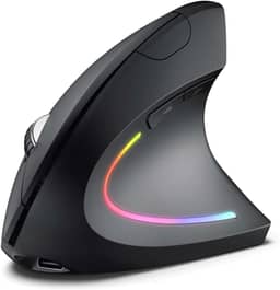 Mouse Vertical Ergonômico Sem Fio 2.4G/Bluetooth - 4 Níveis DPI Ajustável, Clique Silencioso e Recarregável para Alívio Muscular (Preto)