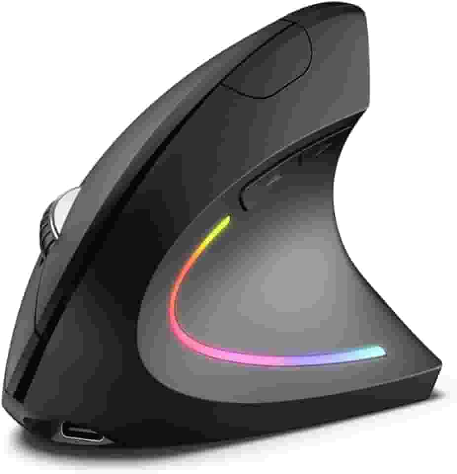 Mouse Vertical Ergonômico Sem Fio 2.4G/Bluetooth - 4 Níveis DPI Ajustável, Clique Silencioso e Recarregável para Alívio Muscular (Preto)