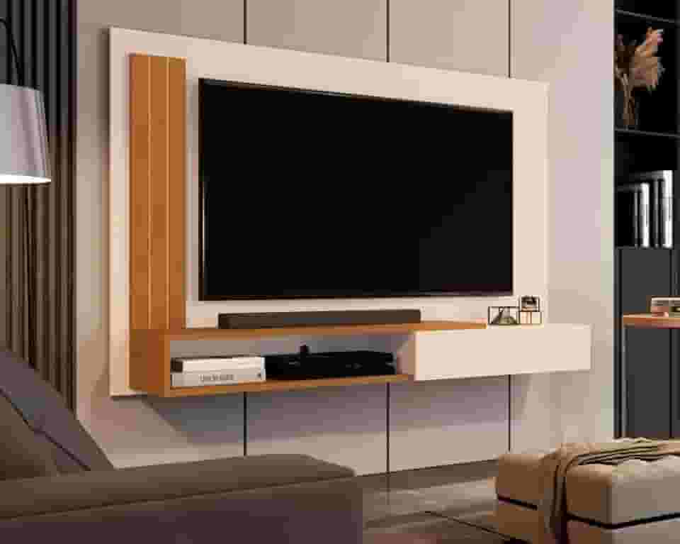 Painel Para TV de até 50 P Smart Luxo Martins com porta cor Off white/Nature - MJM Casa dos Moveis