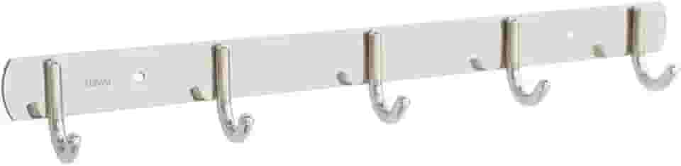 LUMAI Suporte de Parede em Aço Inoxidável com 5 Ganchos, Organizador para Roupas, Toalhas, Utensílios e Mochila, Cabideiro com Dupla Instalação Adesivo ou Parafuso, Design Moderno e Resistente – Prata