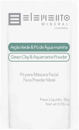 Elemento Mineral Máscara Facial Bio Argila Verde Com Pó Água Marinha 30g Limpeza Detox e Serenidade Indicada para Pele Oleosa e Poros Dilatados.