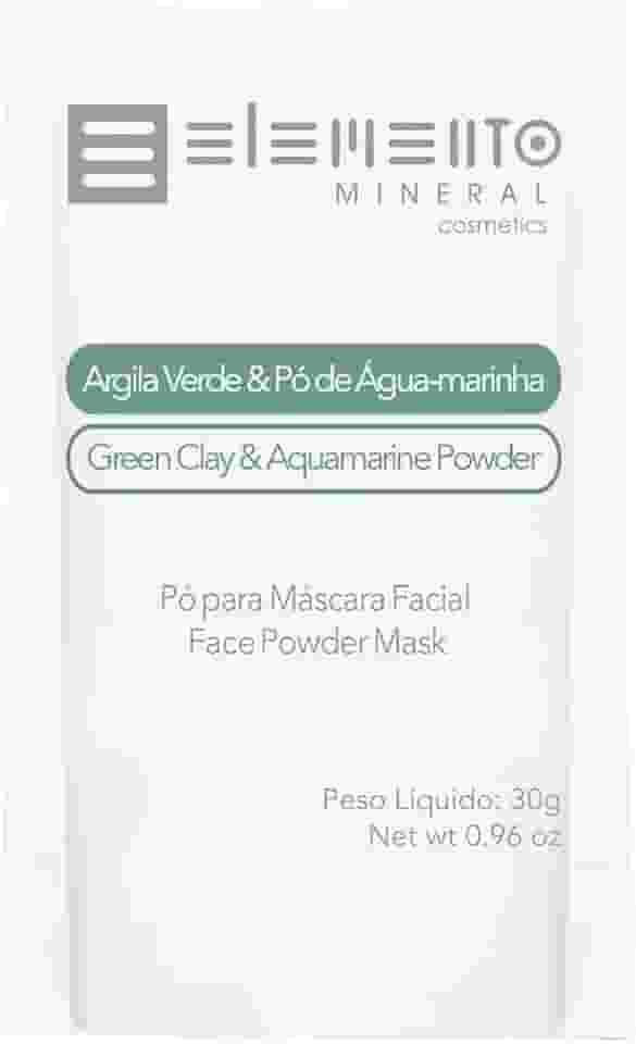 Elemento Mineral Máscara Facial Bio Argila Verde Com Pó Água Marinha 30g Limpeza Detox e Serenidade Indicada para Pele Oleosa e Poros Dilatados.