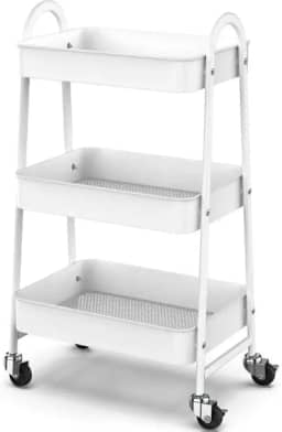 Prateleira carrinho organizador de metal multiuso 3 andares com rodinhas Branca GH209
