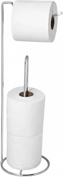 Suporte de Chão Porta Papel Higiênico Cromado - Capacidade 3 Rolos - Design Moderno, Antiferrugem, Portátil e Durável - Ideal para Banheiro sem Furos ou Instalação