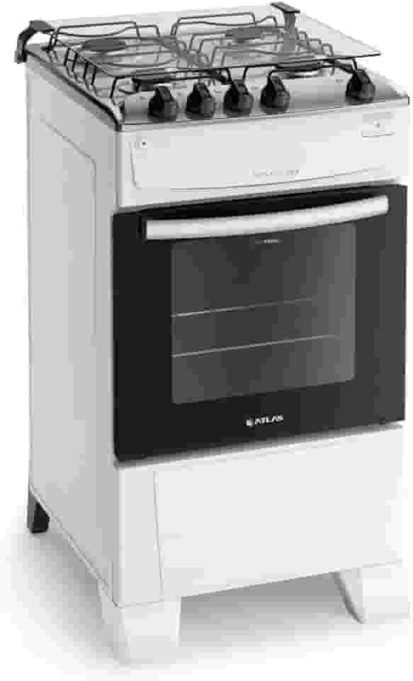 Fogão 4 Bocas Branco com Mesa Inox Atlas Mônaco Top Bivolt