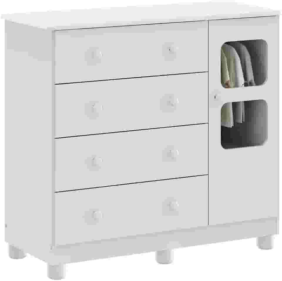 Cômoda de Bebê 1 Porta 4 Gavetas Uli Móveis Peroba Branco Brilho