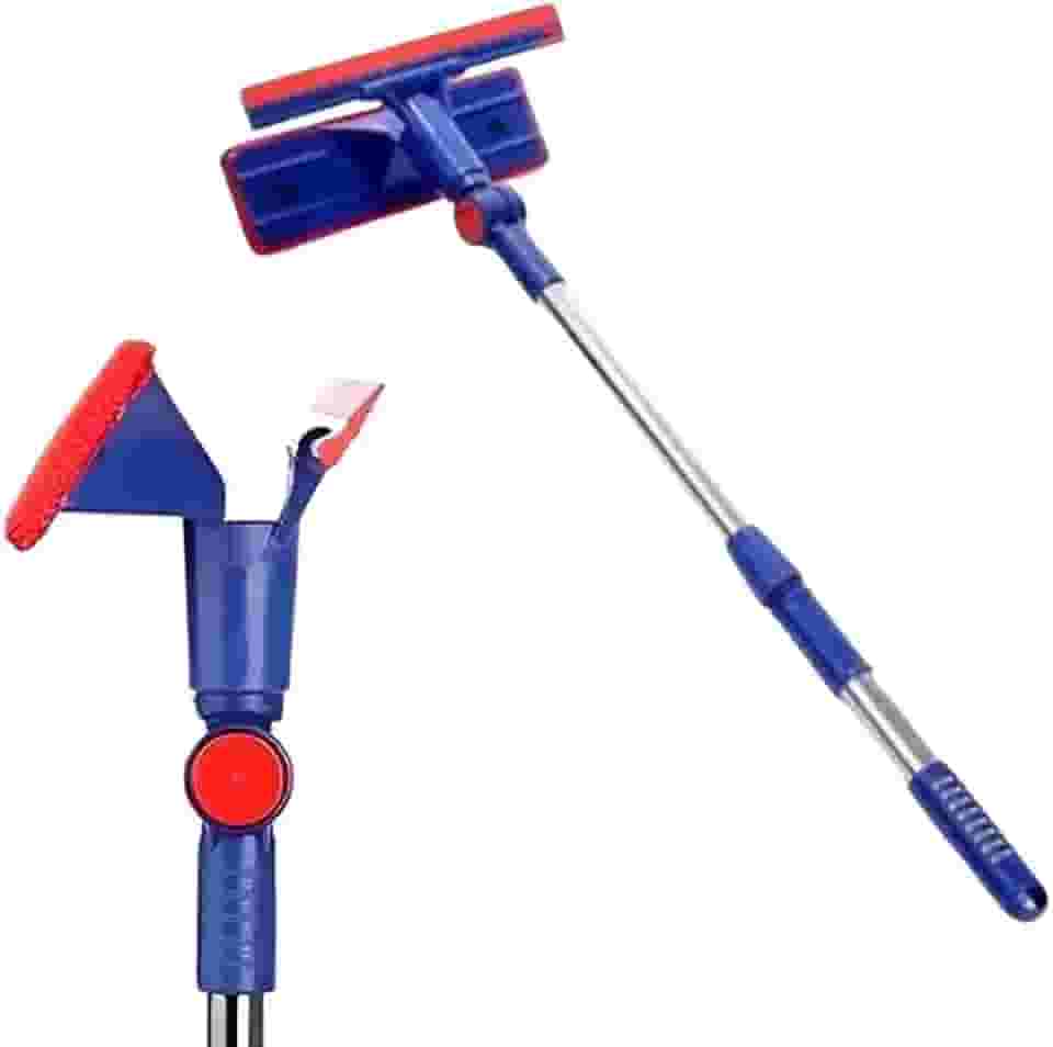 Rodo Mágico Limpa Vidros e Janelas 2 em 1 - Cabeça Articulada, Cabo Ajustável de Metal, Limpeza Prática