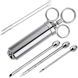 Seringa Injetora de Temperos em Aço Inox para Carnes e Frangos | Injeção de Molhos, Marinadas e Temperos Líquidos ou Sólidos | Uso Profissional e Doméstico | Ideal para Frangos, Carnes e Churrasco