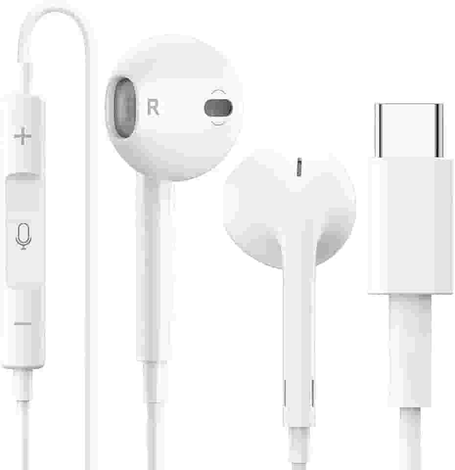 Fone de Ouvido com Fio Tipo C com Microfone Integrado Som Estéreo Premium Compatível IPhone 15 15 Pro 15 Pro Max 16 16 Pro Max, Galaxy, IOS/Android, Tablet, Notebook