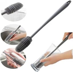 Escova de Silicone para Lavar Garrafas, Mamadeiras, Copos e Taças - Cinza