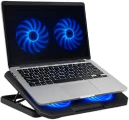 Suporte Ergonômico para Notebook com Cooler Duplo Silencioso, 8 Níveis de Ajustes, 2 Porta USB Adicional e Iluminação LED para Notebooks de Até 17 Polegadas