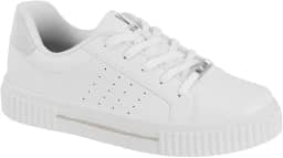 Tênis Branco Feminino Casual Flatform – Pelica Sintética, Cadarço, Solado Antiderrapante e Palmilha Confortável