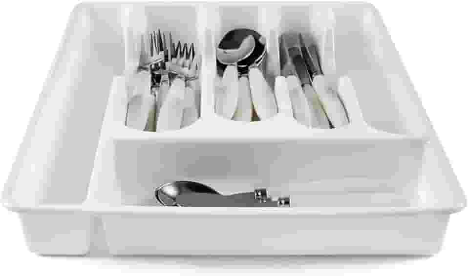 Organizador/Suporte/Separador de Talheres para Gaveta/Porta Talheres para gaveta com 5 divisórias (BRANCO)