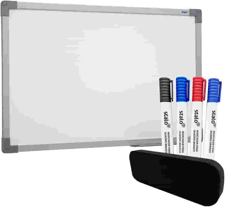 QUADRO BRANCO UV MDF ALUMINIO SOFT 090 X 060 CM - KIT 4 MARCADORES