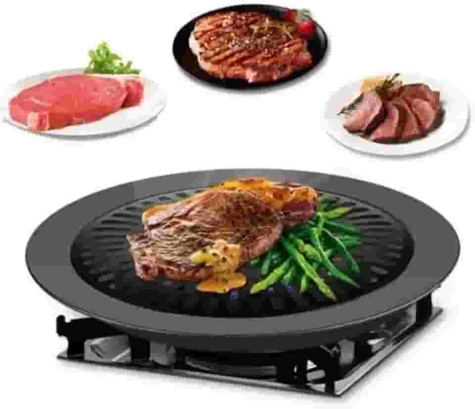 Panela de Churrasco Coreano 31,5cm - Grelha Dupla para Fogão, Carne, Legumes e Fondue