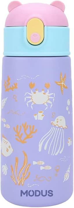 Garrafa Térmica Infantil - 500mL, Parede Dupla Livre de BPA, Anti Vazamento, com Canudo Silicone (Roxo)