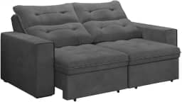 Sofá Retrátil e Reclinável com Baú 2m 3 Lugares Maverik Suede Cinza Com Molas