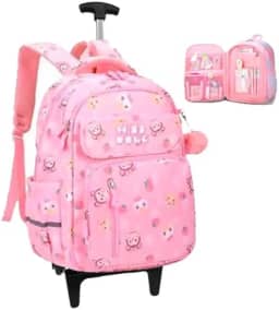 Mochila Escolar com Rodinha, Compartimento para guardar lap?s, caneta e objetos mochila de carrinho resistente ? ?gua (Miss rosa)