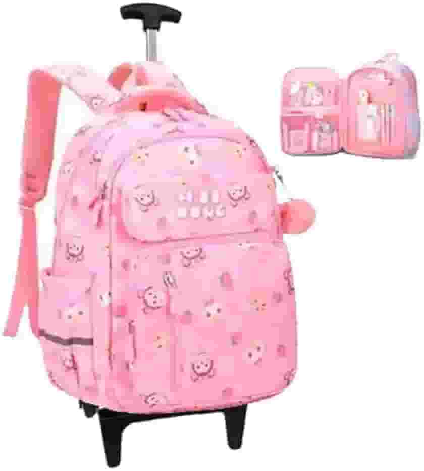 Mochila Escolar com Rodinha, Compartimento para guardar lap?s, caneta e objetos mochila de carrinho resistente ? ?gua (Miss rosa)