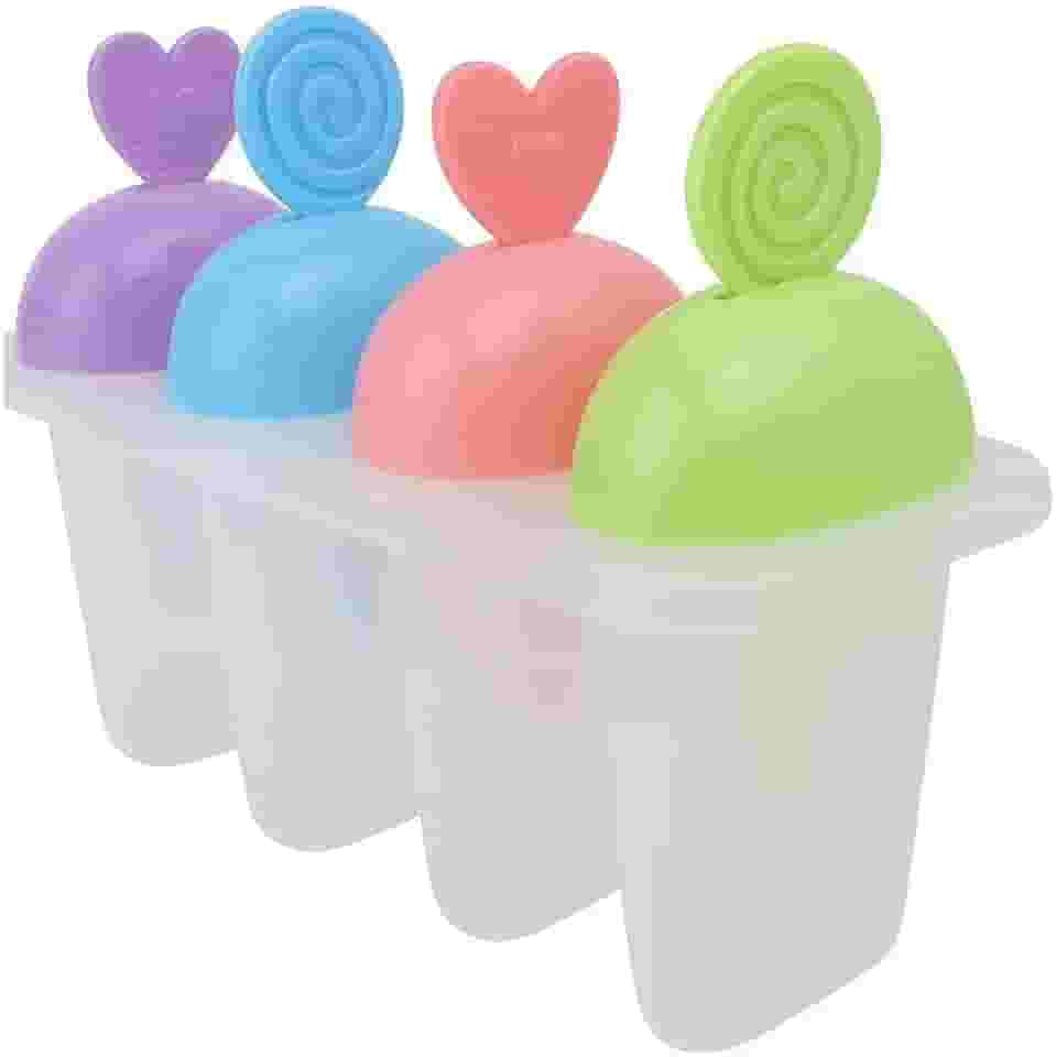 Forma de Picolé com 4 Moldes, Plástico Sem BPA, Moldes Coloridos em Formato de Coração e Espiral, Sorvetes Caseiros, Gostosos e Saudáveis para toda a Família