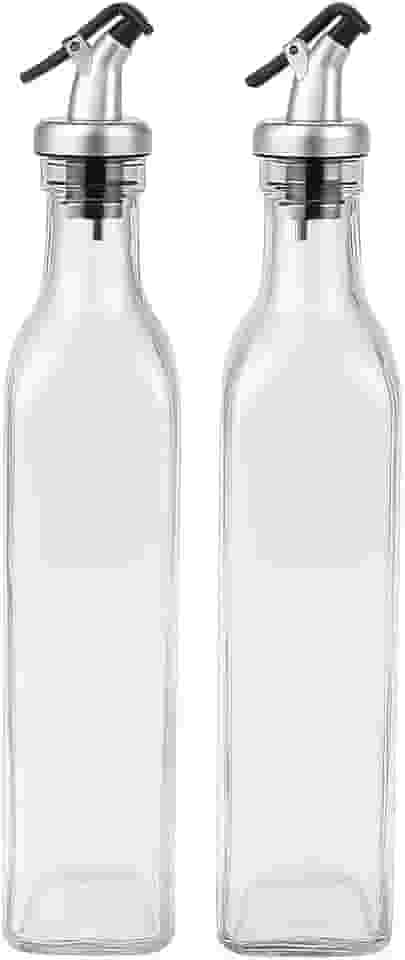 Galheteiro de Vidro 2 Peças 500ml com Bico Dosador e Tampa Inox – Ideal para Azeite, Óleo e Vinagre | Kit Elegante e Funcional para Cozinha